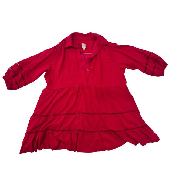 Anthropologie Maeve Bettina Tiered Mini Shirt Dress Linen Women's 1X Hot Pink - Picture 3 of 16